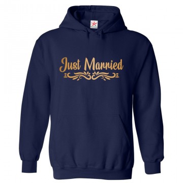 Just Married Classic Unisex Kids and Adults Pullover Hoodie For Newly Married Couple